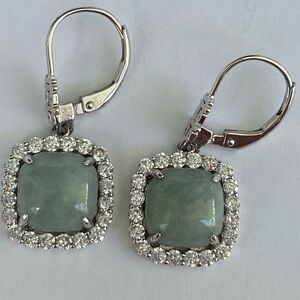 Paj Joy 925 Sterling Jade and CZ earrings, leverback, EUC